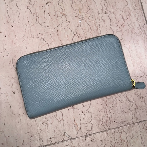 Prada Classic Baby Blue Saffiano Leather Zip Around Wallet - Picture 6 of 12